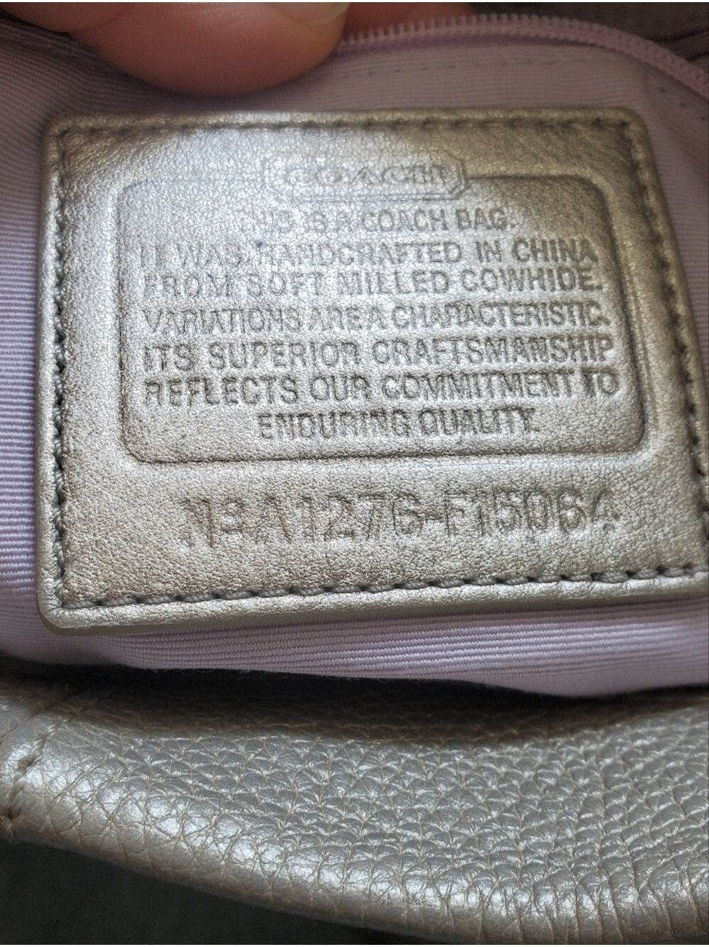 Coach Silver Leather Duffle Hobo Purse Lavender Interior - Picture 12 of 16
